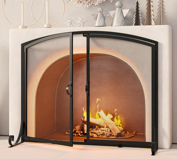 Fireplace Screen with Doors, 37.8" W x 30.7" H, Extra Large Heavy Duty Steel Frame, Baby Proof Fireplace Gate, Black
