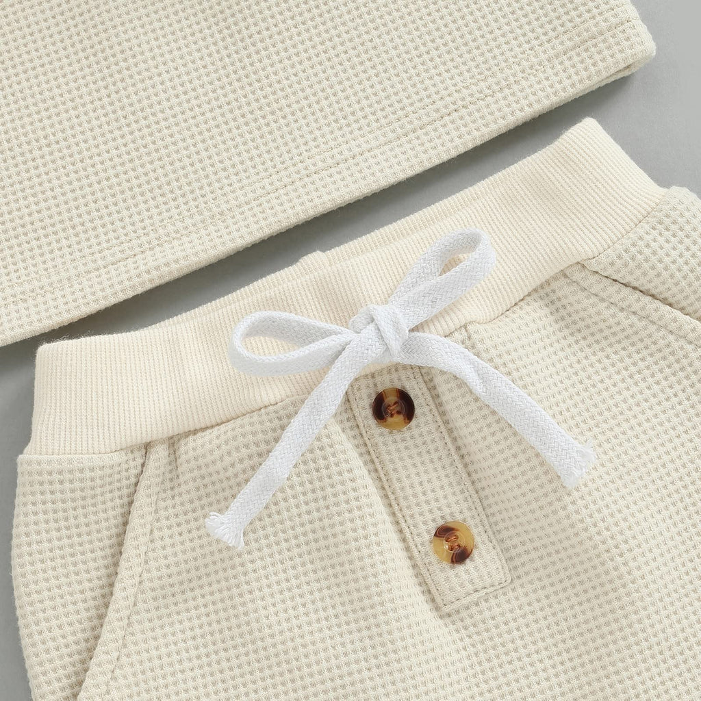 Toddler Baby Boy Clothes Long Sleeve Waffle Sweatshirt Pants Set 0 6 12 18 Fall Winter Outfits Beige