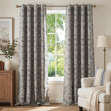 Curtains for Living Room Darkening 96 Inches Long, Medallion Drapes, Damask Pattern Window Treatments Vintage Curtain