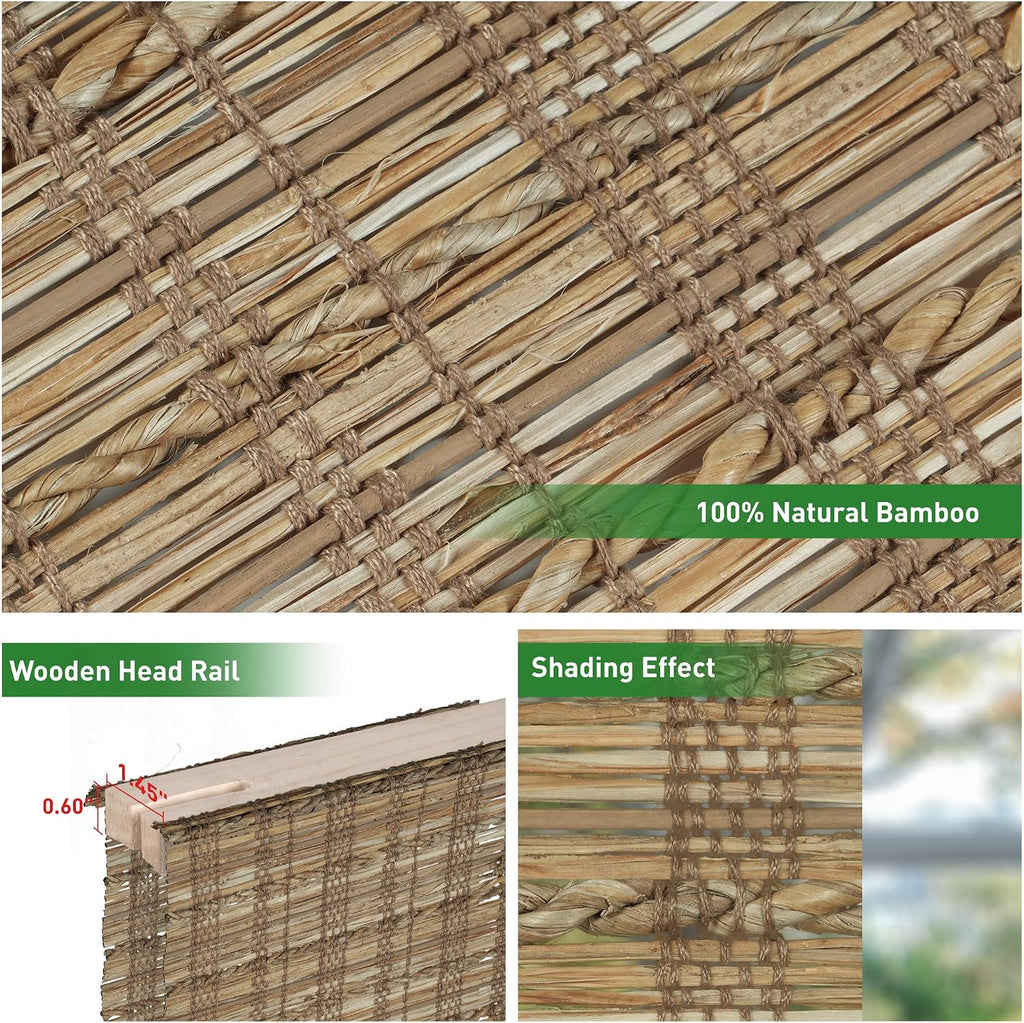 Woven Roman Shades, Natural Bamboo Blinds for Interior Windows, Customized Roman Jute Window Shades,Room Darkening