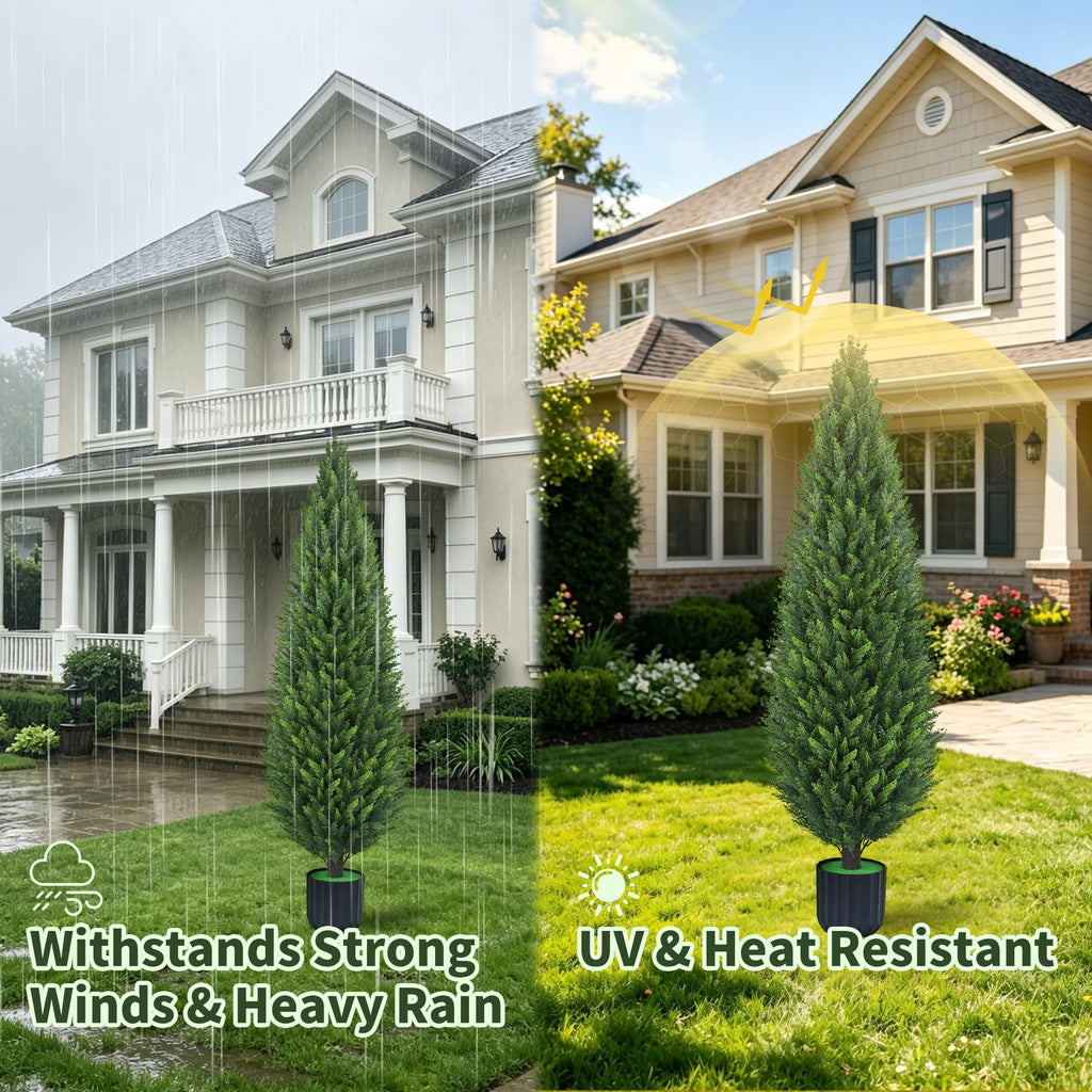 5FT Artificial Cedar Topiary Trees Set of 2 with Planters