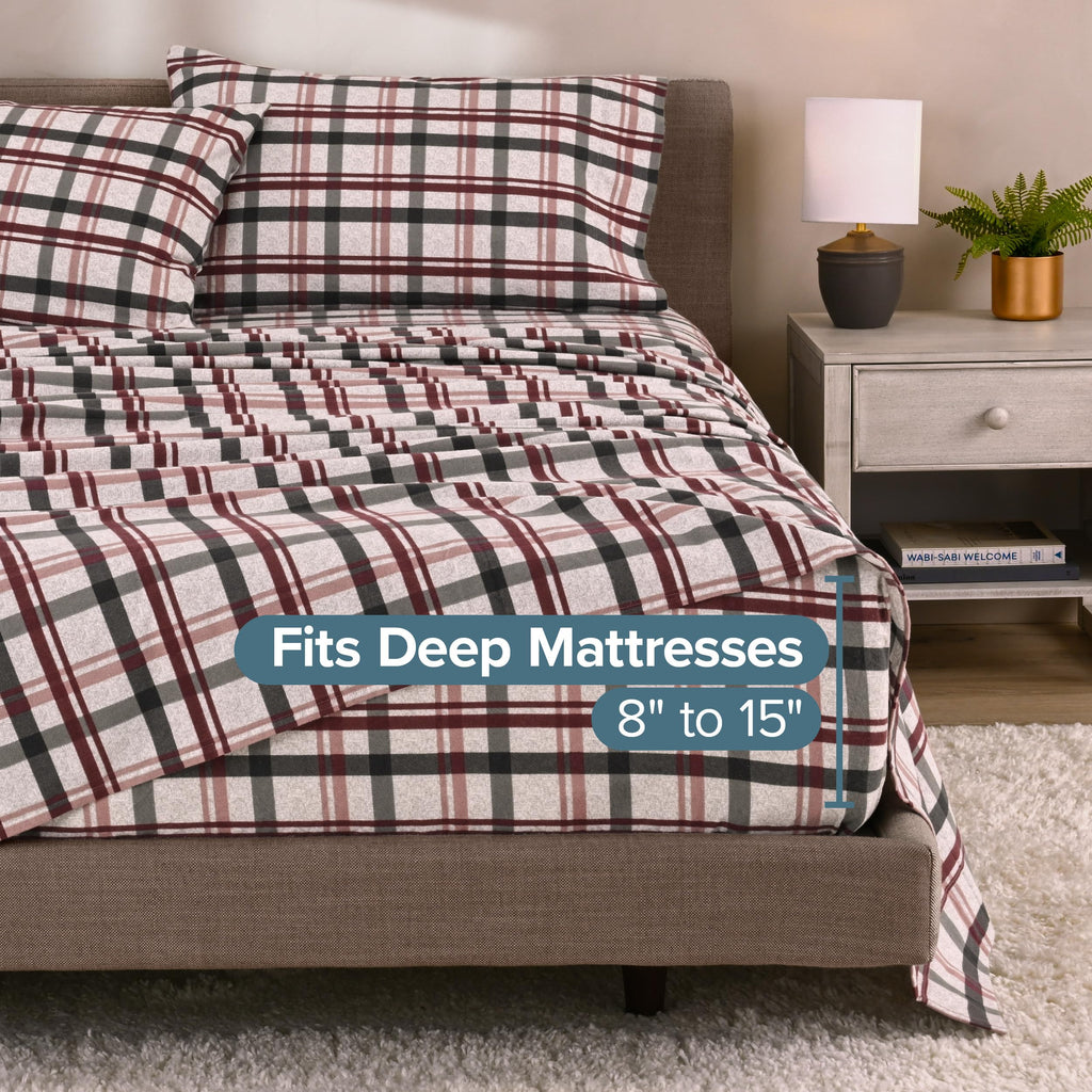 Flannel Sheet Set Prints (Full, Nordic Plaid - Black)
