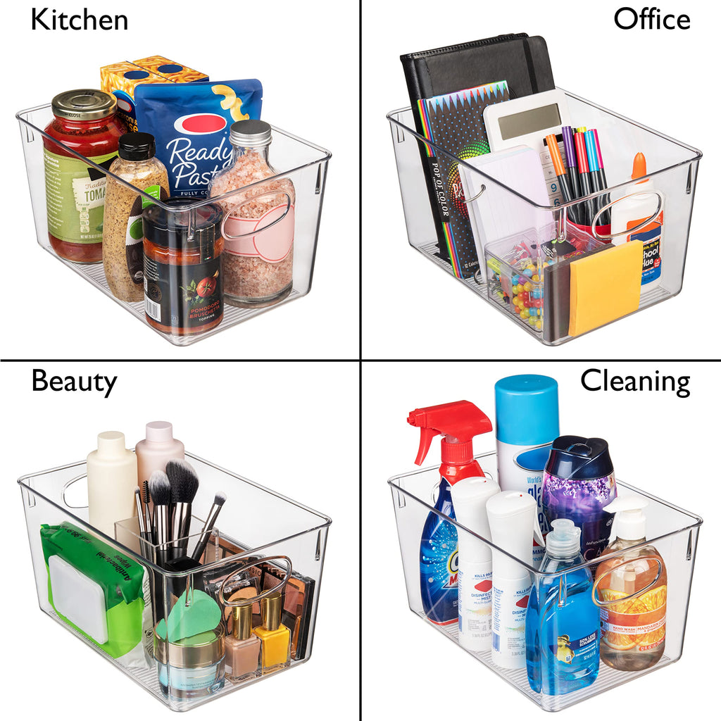 Plastic Storage Bins With lids - Perfect Kitchen Fridge Organizer, Pantry Organization, Cabinet Organizers (4 Pack)