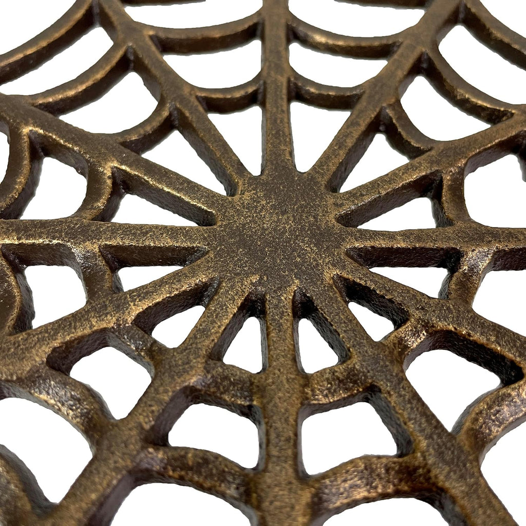 Cast Iron Trivet, Spider Web 8 Inch Bronze Gothic Hot Pad