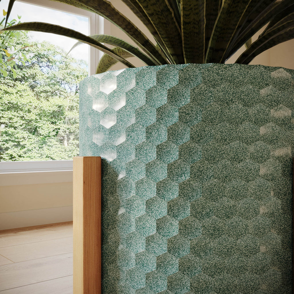 Mid-Century Modern Rhys Honeycomb Embossed Planter Pot with Kinsley Wood Stand, Metal Indoor Plant Pots, Blue Green