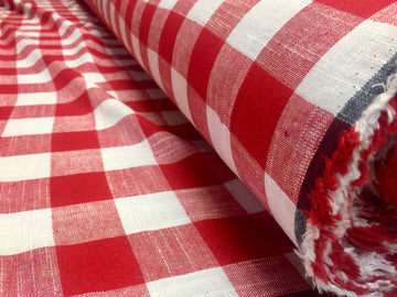 Gingham Linen Checked Linen Fabric Plaid Material Buffalo Black or Blue Check - 55 inches Wide (Sold by the Yard)