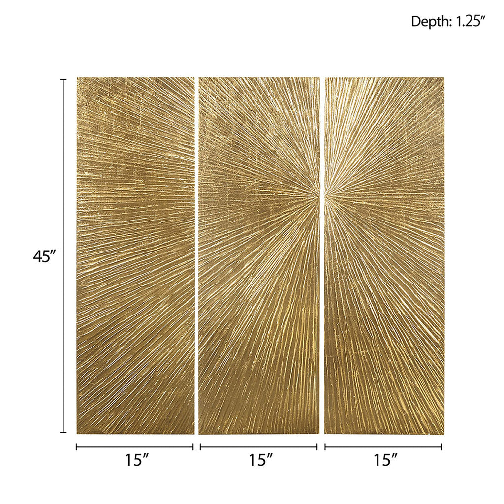 Sunburst Wall Art - Triptych Modern Resin Dimensional Radiant Color Hand Painted Metallic Finish Home Décor Abstract
