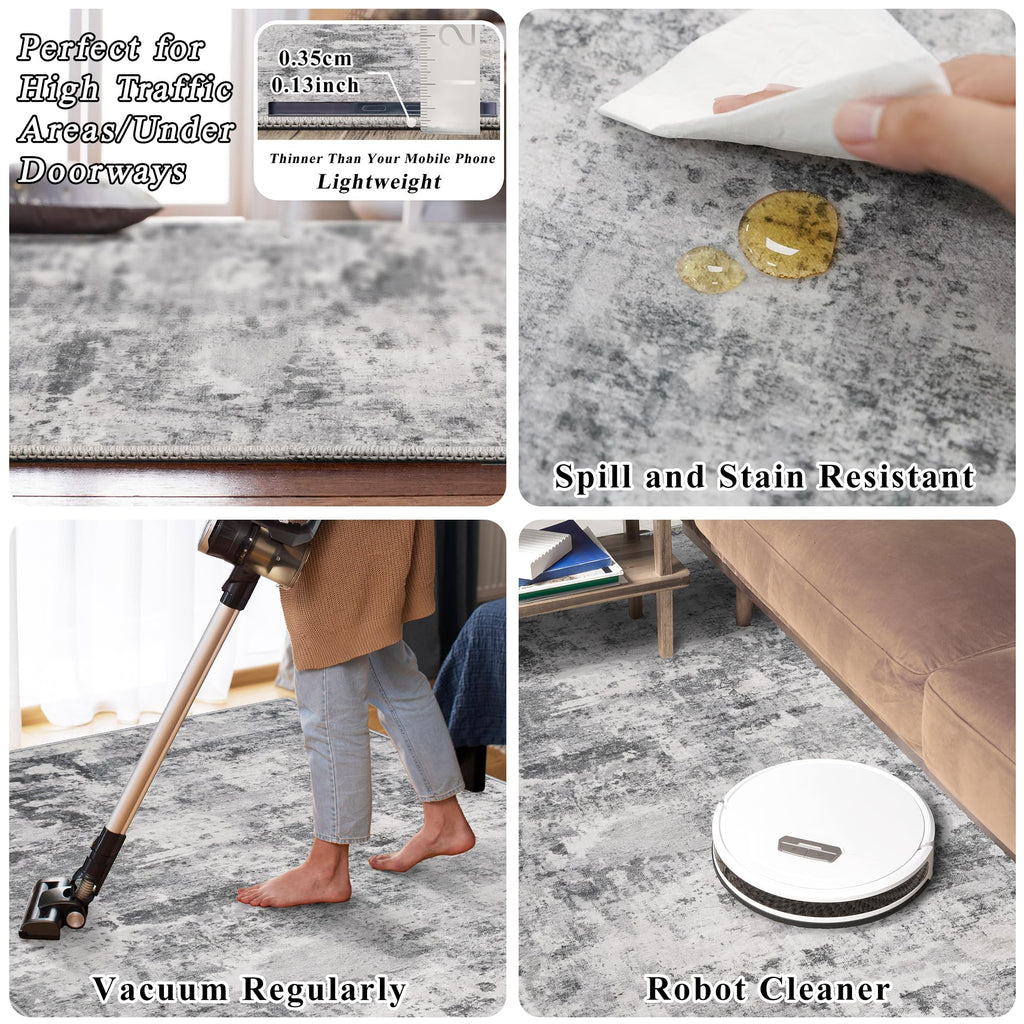 Area Rug Square Washable: Abstarct Non Slip Rugs Blackgrey