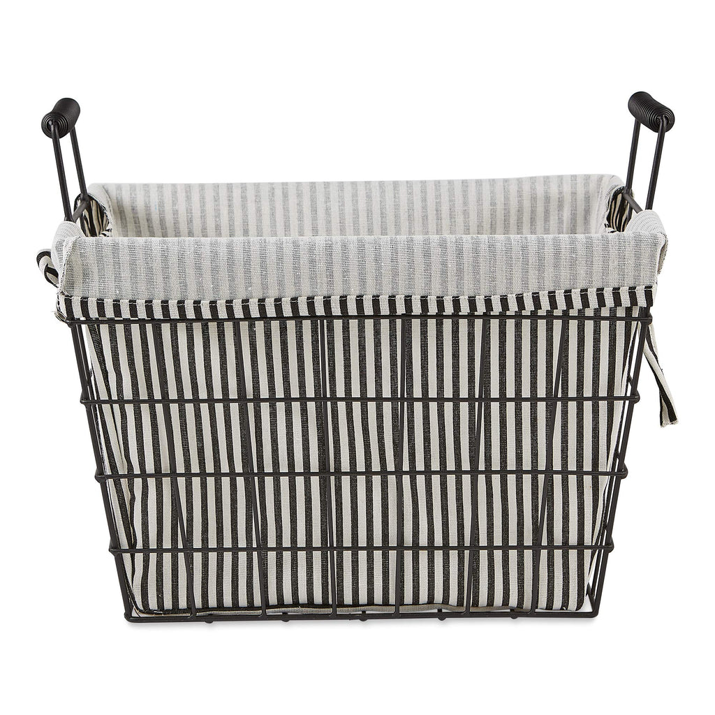 Metal Farmhouse Lined Basket, Contemporary Storage Container, Ticking Stripe, Assorted
