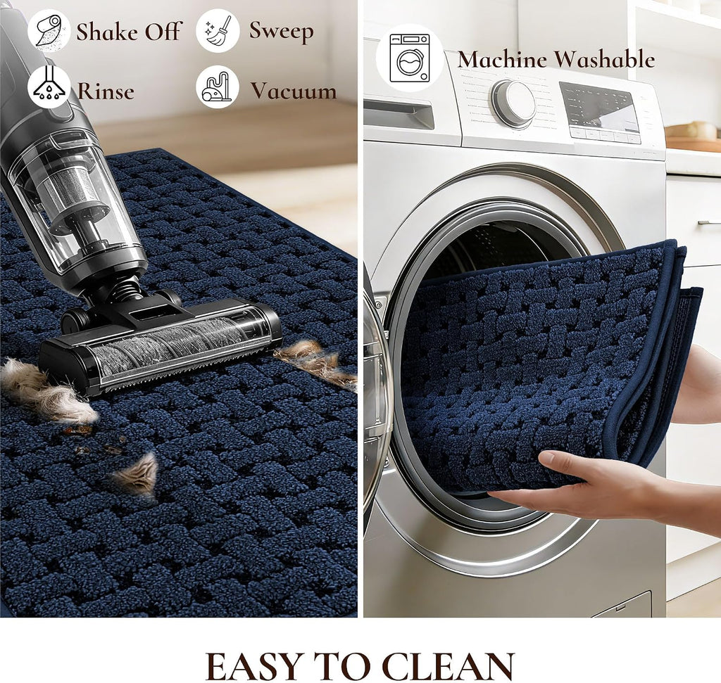 Door Mat Indoor Entrance 24"x36", Non-Slip Entryway Rugs, Blue | Dirt Trapper Doormats Washable, Absorbent Entrance
