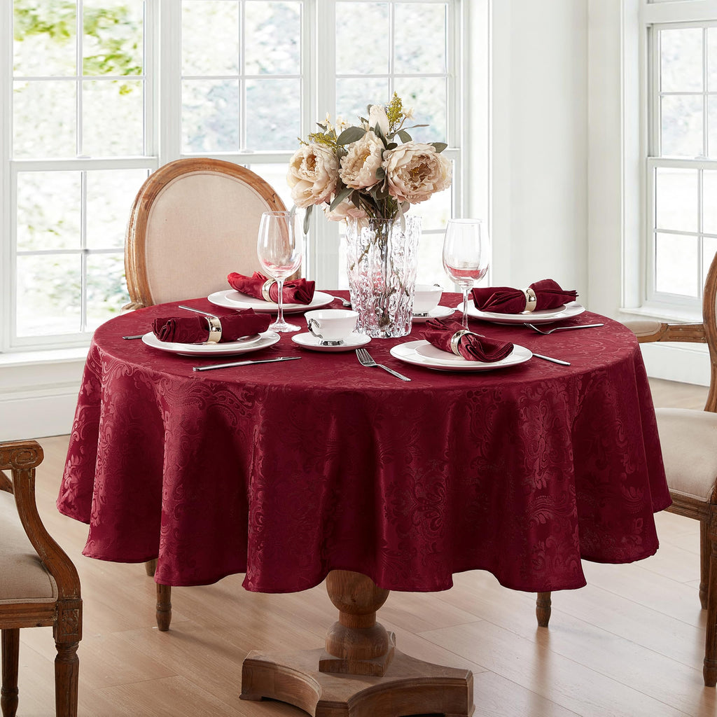 Caiden Elegance Damask Tablecloth, Cranberry - 70"W x 70"L Round