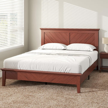 Solid Wood Queen Bed Frame with Headboard Cherry Finish