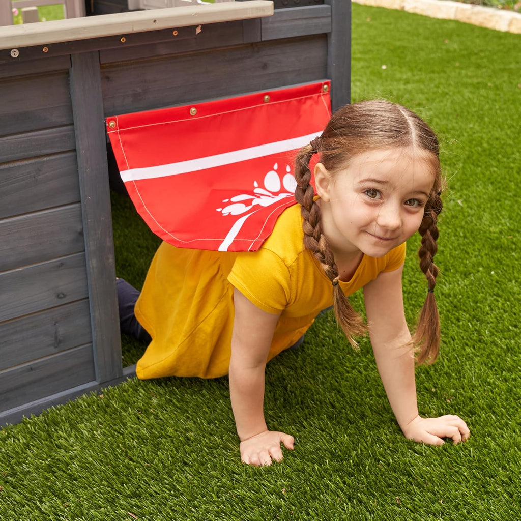 Riverscape Wooden Outdoor Playhouse with Working Doorbell | Over 5 Ft. Tall, Picket Fence, Flower Planter Boxes, Bird