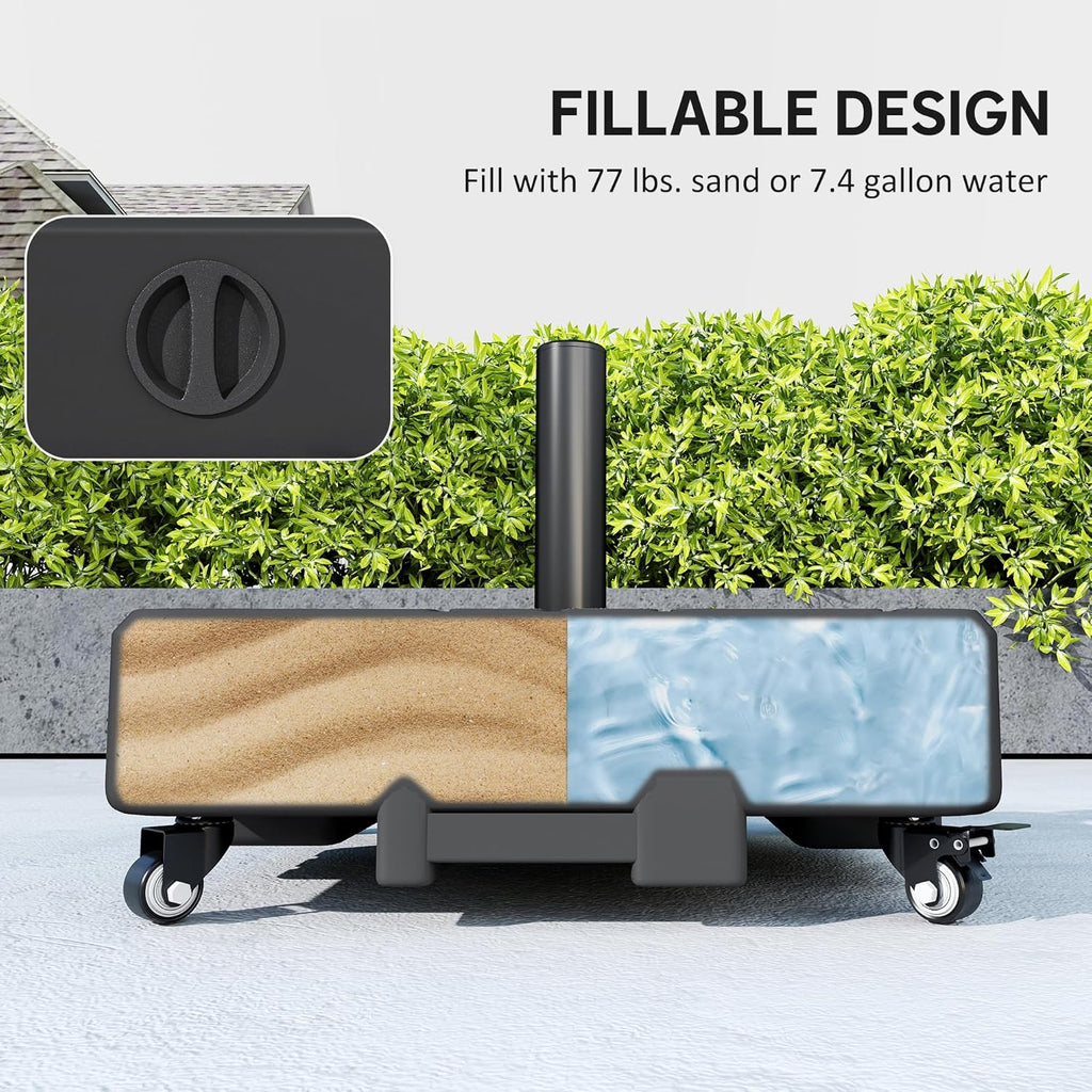 Refined Wood Grain Patio Umbrella Base with Wheels, Heavy Duty Outdoor Umbrella Stand for 6-13 ft Umbrellas