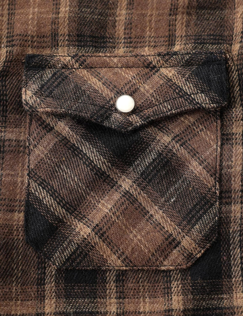 Boys Western Shirt Long Sleeve Pearl Snap Plaid Flannel Shirts