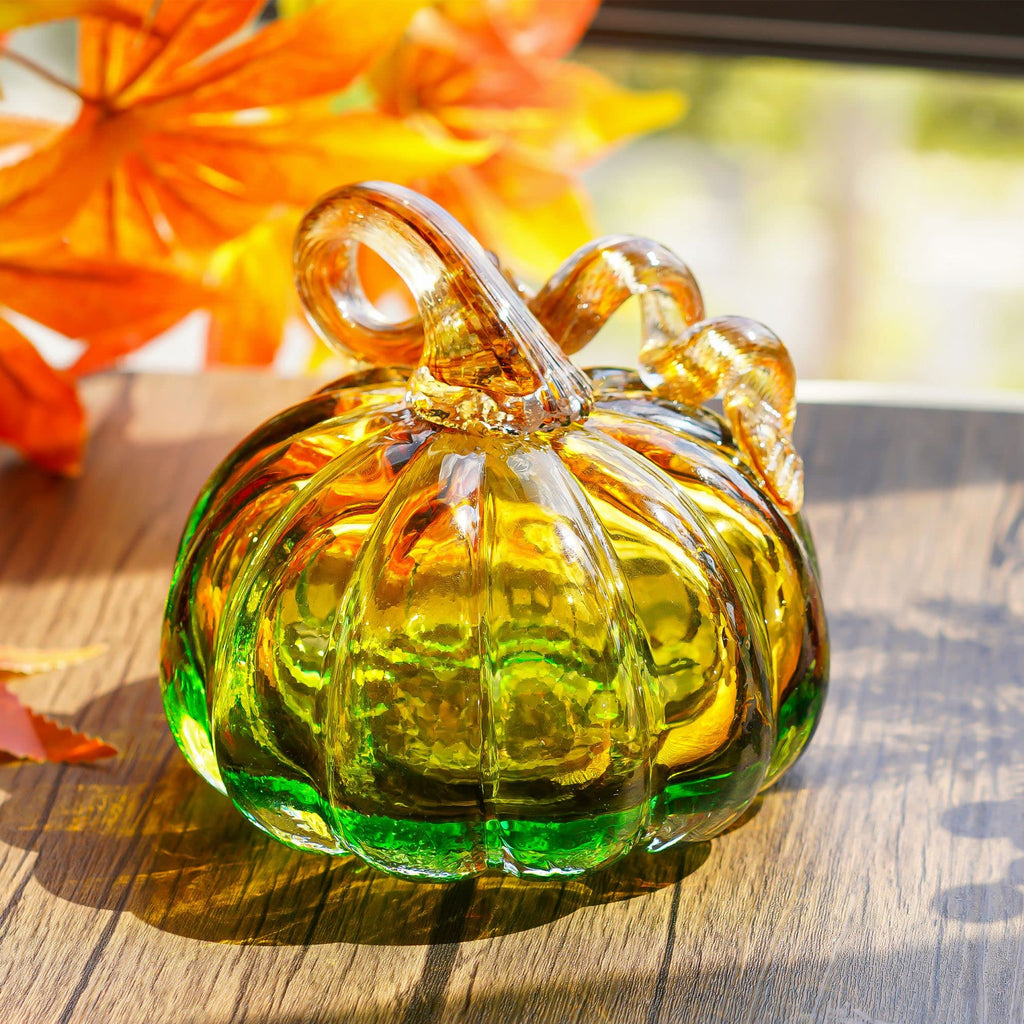 5 Inch Hand Blown Glass Pumpkin Figurines for Decorating Fall Decor