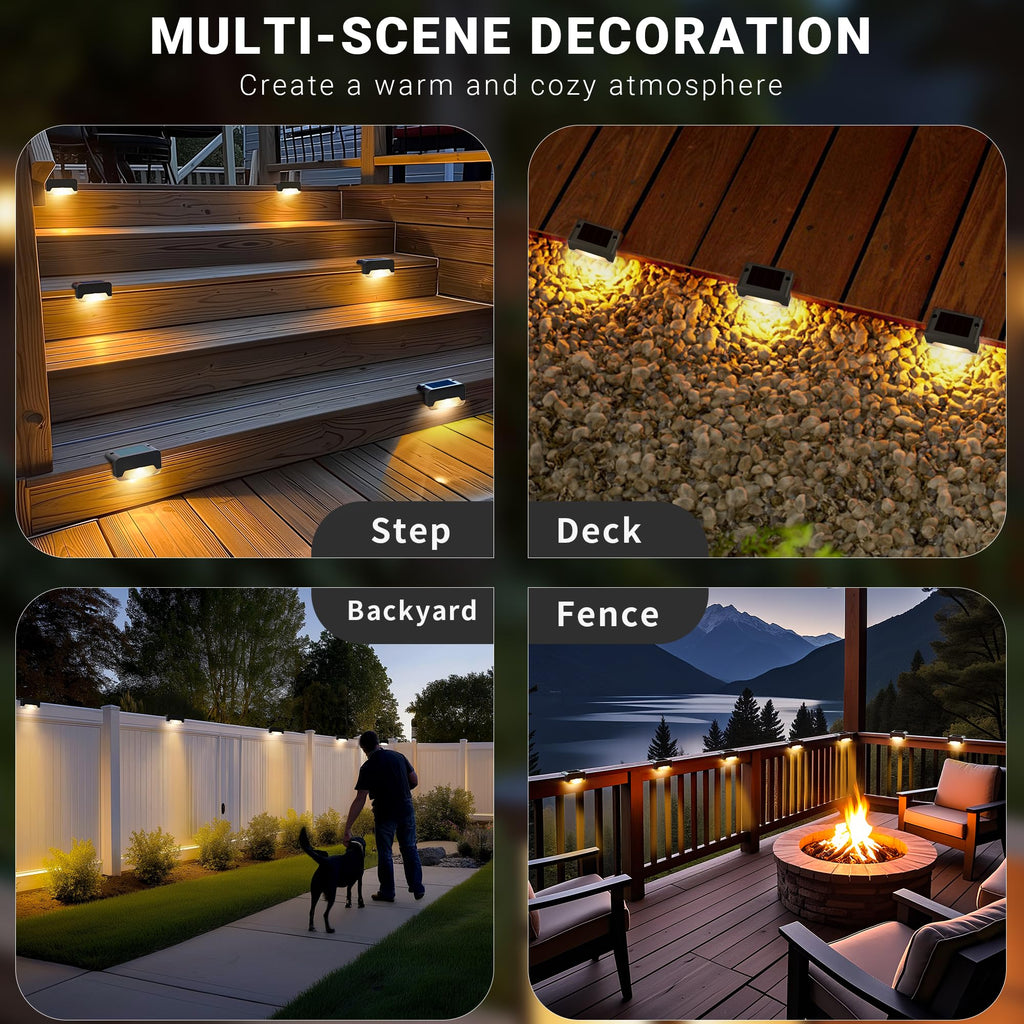 Solar Deck Lights, Solar Step Lights for Outside Waterproof Led Stair Light for Outdoor Fence, Balcony, Patio