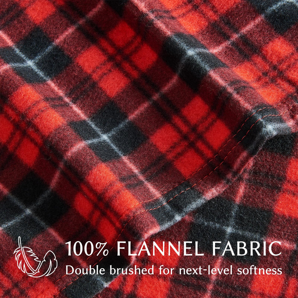 Flannel Sheets, Red Plaid Soft Warm Winter Bed Sheets