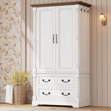 Armoire Wardrobe Closet 70" with 2 Drawers, White