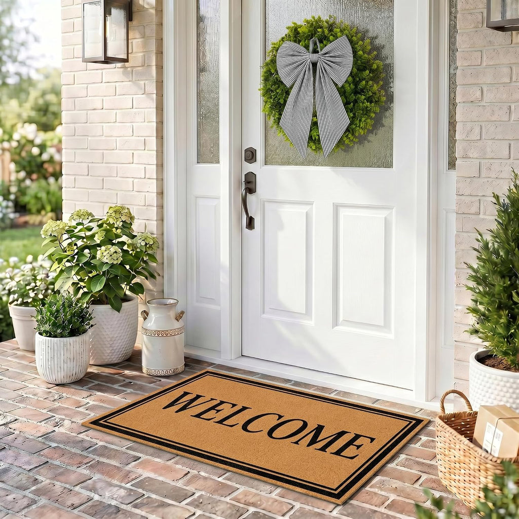 Door Mat and Wreath Set, , Faux Coir, 19", Porch, Welcome - Set of 2
