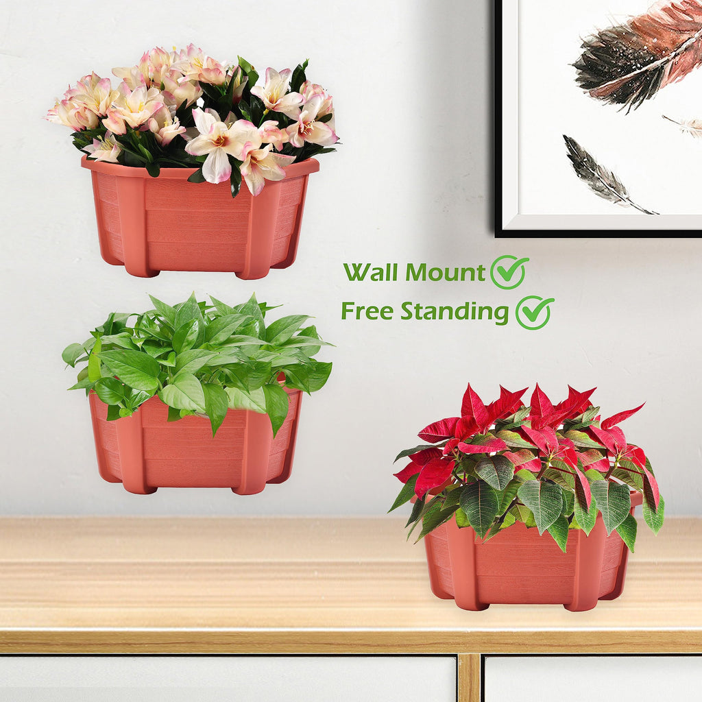 9.8 inch 3 Pack Brick Red Wall Hanging Planters for Indoor Outdoor Plants Hanging Plant Holder with Drainage Hole