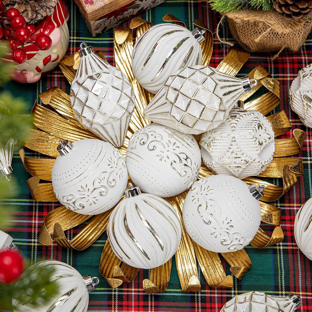 Shatterproof Christmas Ball Ornaments Set, Hand-Painted Holiday Decor with Assorted Sizes & Designs - Set of 16