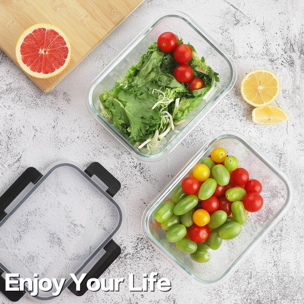 Glass Meal Prep Containers, 36 oz/14 oz, Locking Lid Set