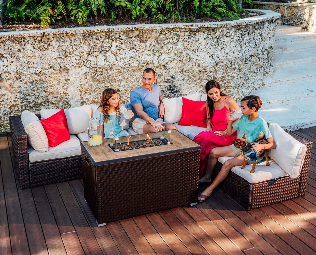 43 Inch Fire Pit for Outdoor - 50,000 BTU Outdoor Propane Fire Pit Table with Lid, Rain Cover & Lava Rocks - Patio