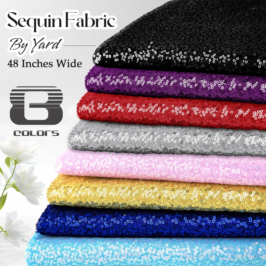 2 Yard Sequin Fabric by The Yard, Black, 48 Inch Width