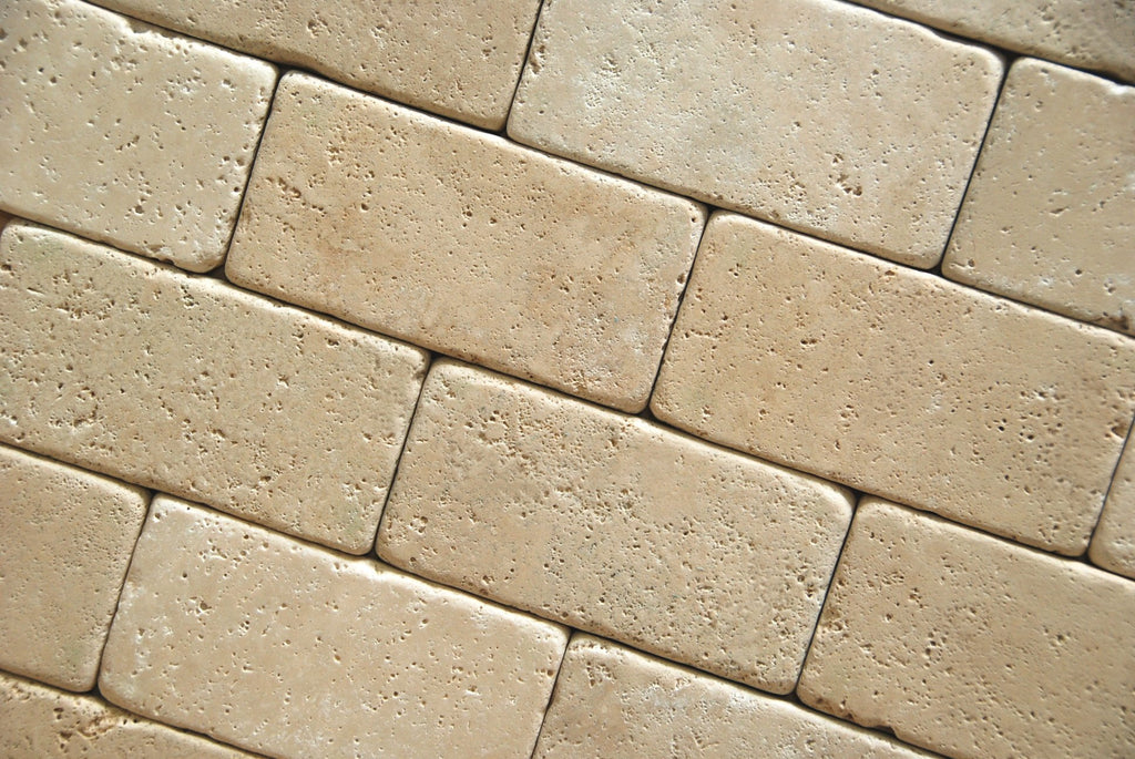 Ivory (Light) Travertine 3 X 6 Subway Field Tile, Tumbled