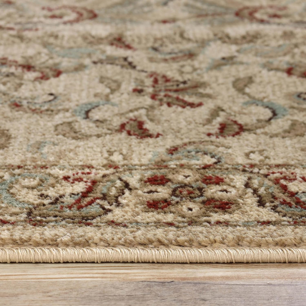 BNM Geometric Floral Medallion Traditional Indoor Area Rug Collection with Jute Backing, Ivory