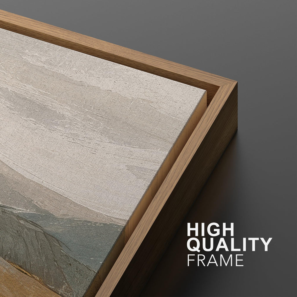 Framed Canvas Print Wall Art Abstract Mountain River Landscape Earth Tone Hills Illustrations Modern Art Decorative