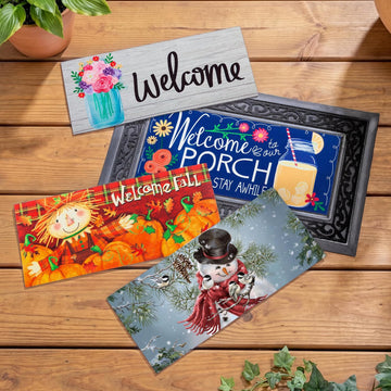 Sassafras Doormat Insert Bundle & Tray Set of 5, Spring Summer Fall Winter Interchangeable Entrance Door mats Indoor