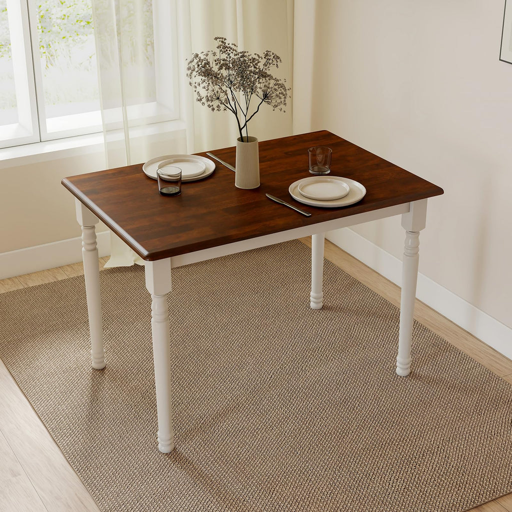 Small Dining Table for 2-4, Solid Wood Dining Table for Small Spaces 2 Person Rectangle Kitchen Table Space Saving