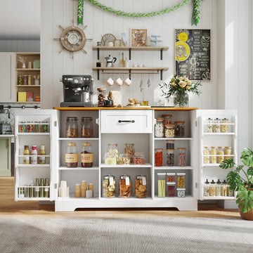 45" Kitchen Sideboard Buffet Cabinet with Storage, White and Rustic