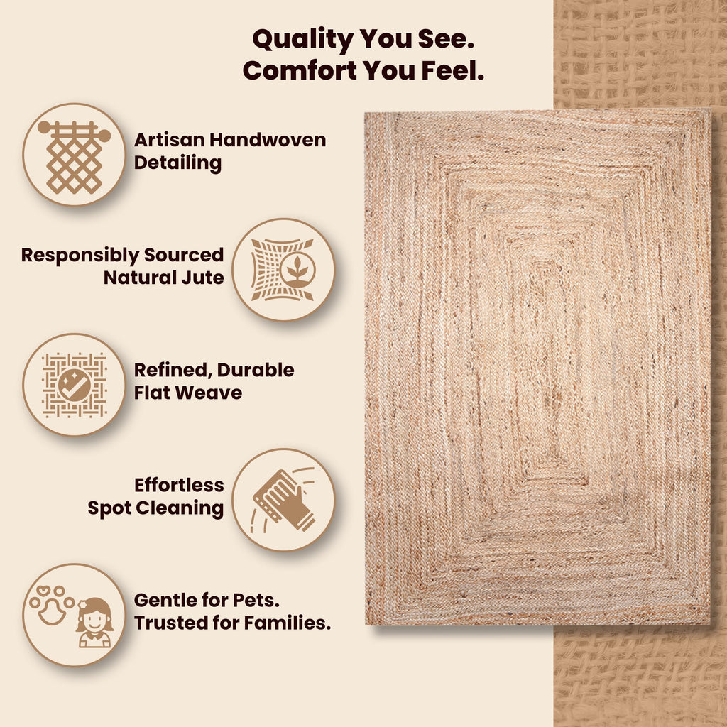 Rectangle Braided Jute Area Rug, Natural Fiber