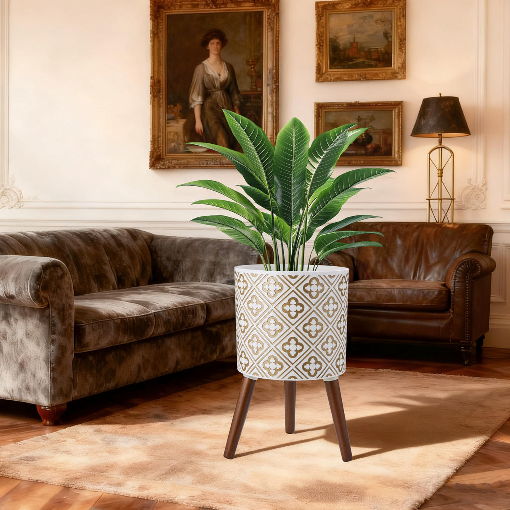 Naclto 10 Inch Planter with Stand, Plant Pot for Indoor Plants, Large Modern Flower Pots Indoor Outdoor with Drainage