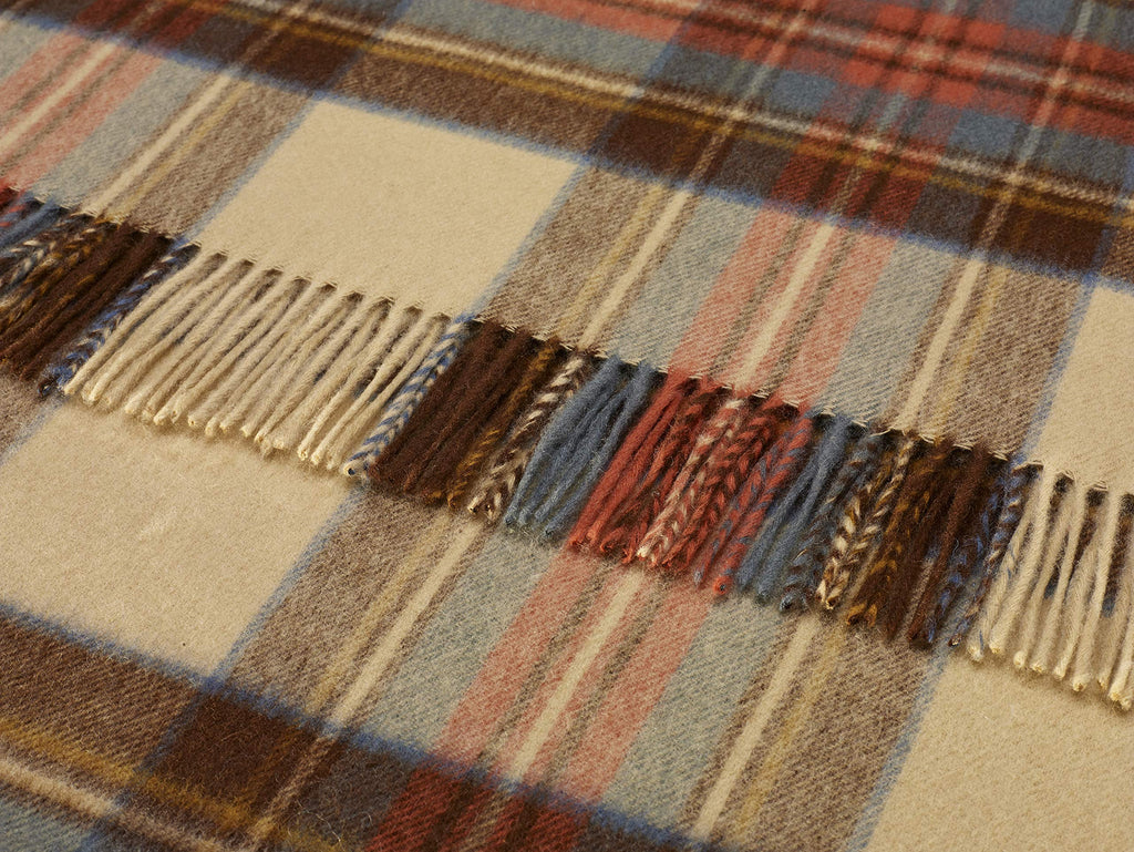 Wool Plaid Throw Blanket, Merino Labmswool, Tartan Antique Dress Stewart, Made in UK