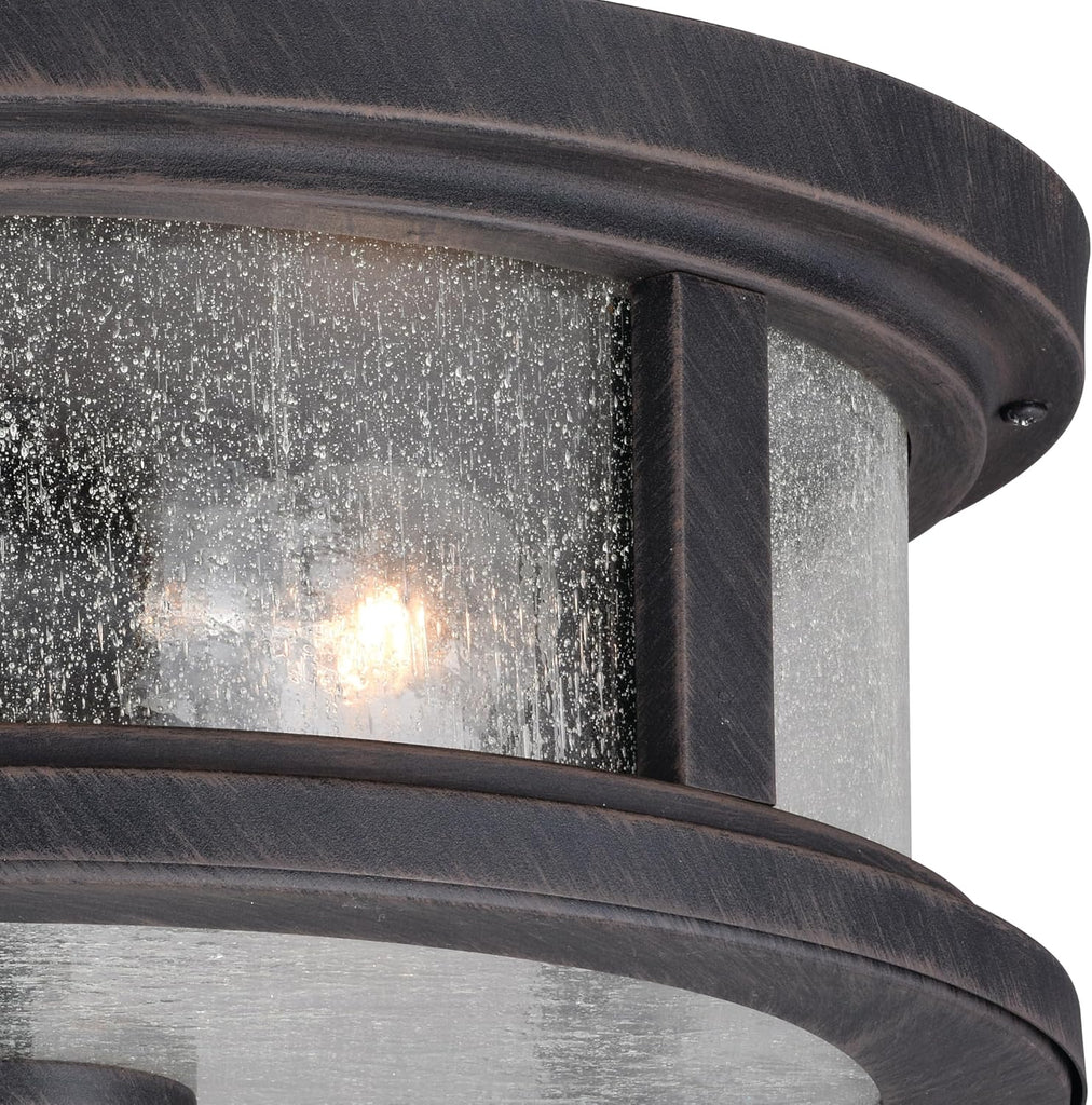 Cumberland Bronze Rustic Round Outdoor Flush Mount Ceiling Light Clear Glass