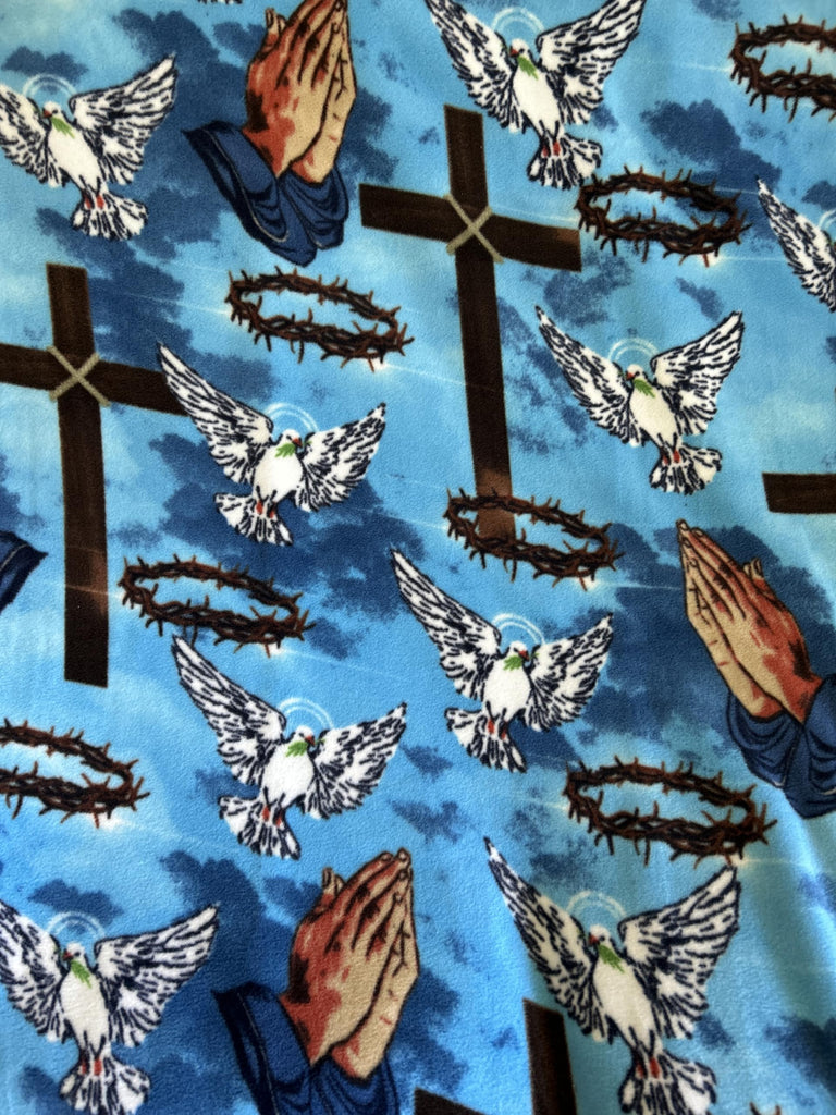 Holy Prayers for Peace Anti-Pill Premium Fleece Fabric By The Yard