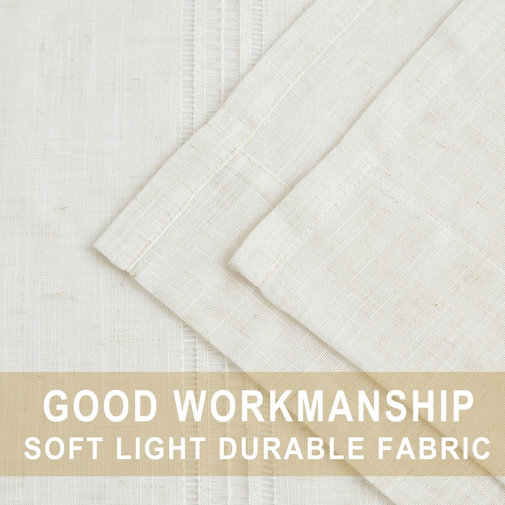 Boho 2 Panels Semi Sheer Pinch Pleated Curtains,Linen Blended 95 Inches Long Window Treatments,Light Filtering Pinch