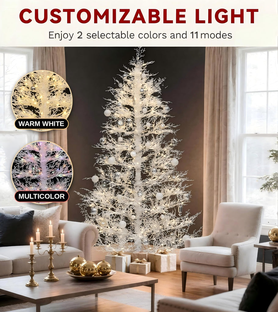 6FT Prelit White Birch Christmas Tree W/300 LED Lights, Remote Control