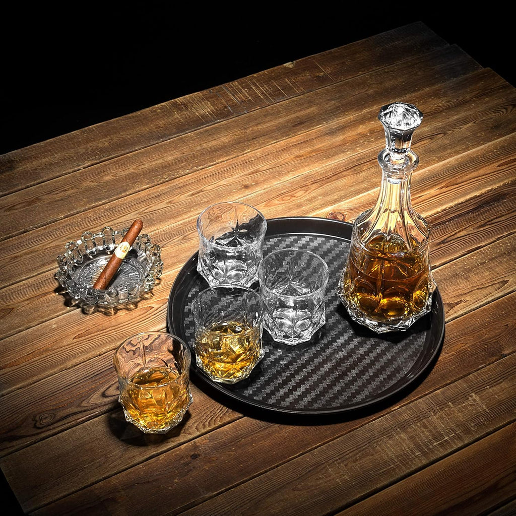 Whiskey Decanter Sets 25 Oz Liquor Bottle with 10 Oz Crystal Glasses - Set of 3