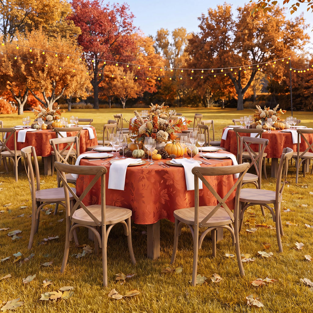 Fall Jacquard Round Tablecloth, Thanksgiving Dining Decor