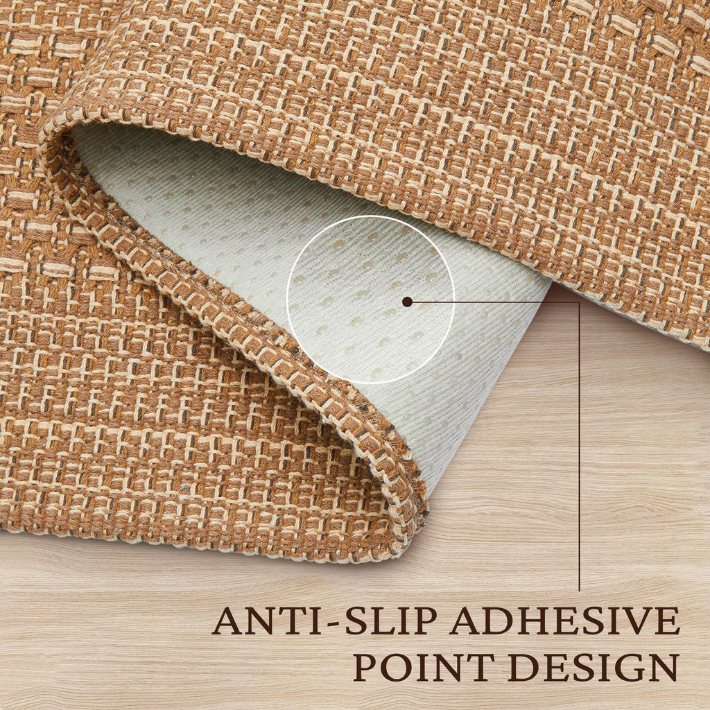 27.5"x43" Washable Outdoor Front Door Mat, Textured Natural Woven Low-Profile Patio Rug with Non-Slip Backing
