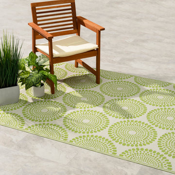 Outdoor Rug - Waterproof, Fade Resistant, Crease-Free - Premium Recycled Plastic - Floral Medallion - Large Patio
