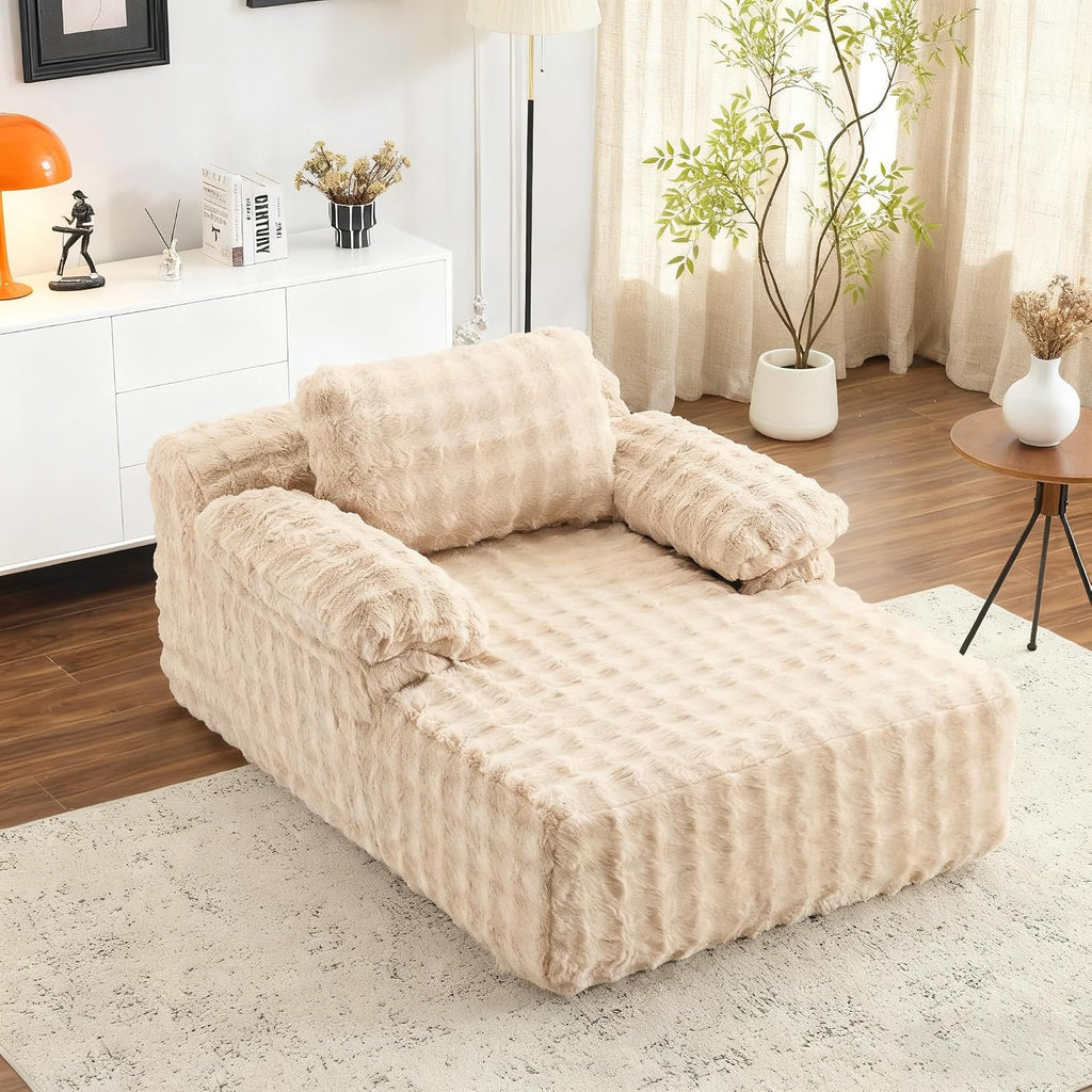 Boneless Chaise Lounge Chair, Light Brown Oversized Reading Chair Upholstered Bubble Fleece Cloud Couch Sofa Recliner