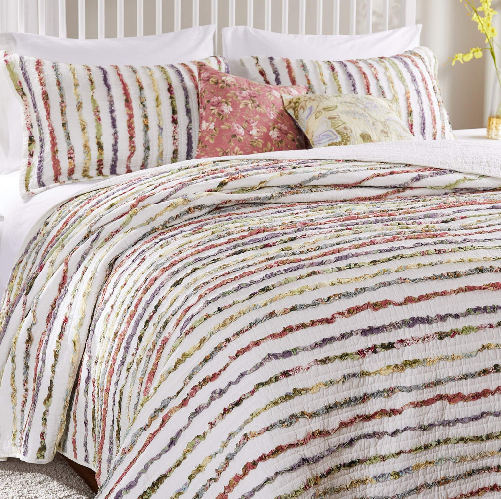 Home Bella Ruffle 100% Cotton Multi-Fabric Ruffled Quilt Set, 5-Piece, Multicolor