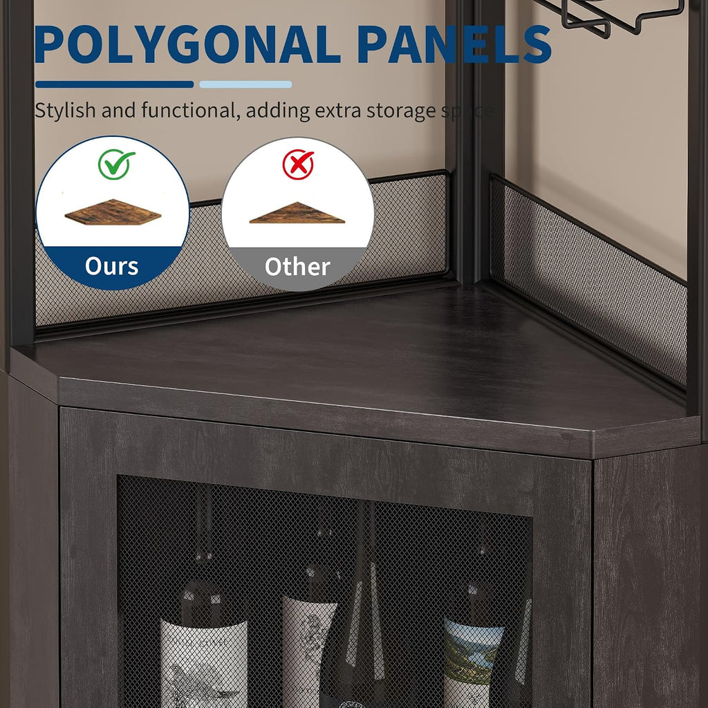 Corner Bar Cabinet Modern Wine Cabinet with Wine Rack & Glass Holder 5-Tier Bar Wine Home Bar Liquor Storage Cabinet