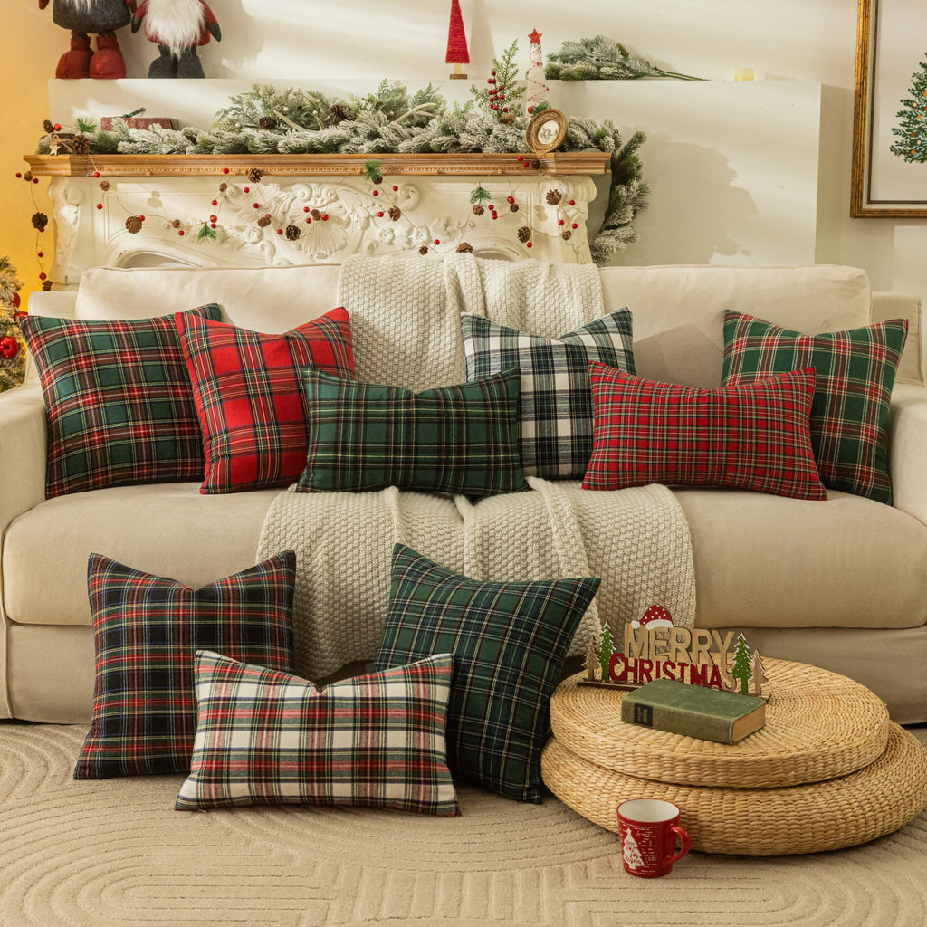 Christmas Plaid Decorative Throw Pillow Covers Red 26x26 Inches